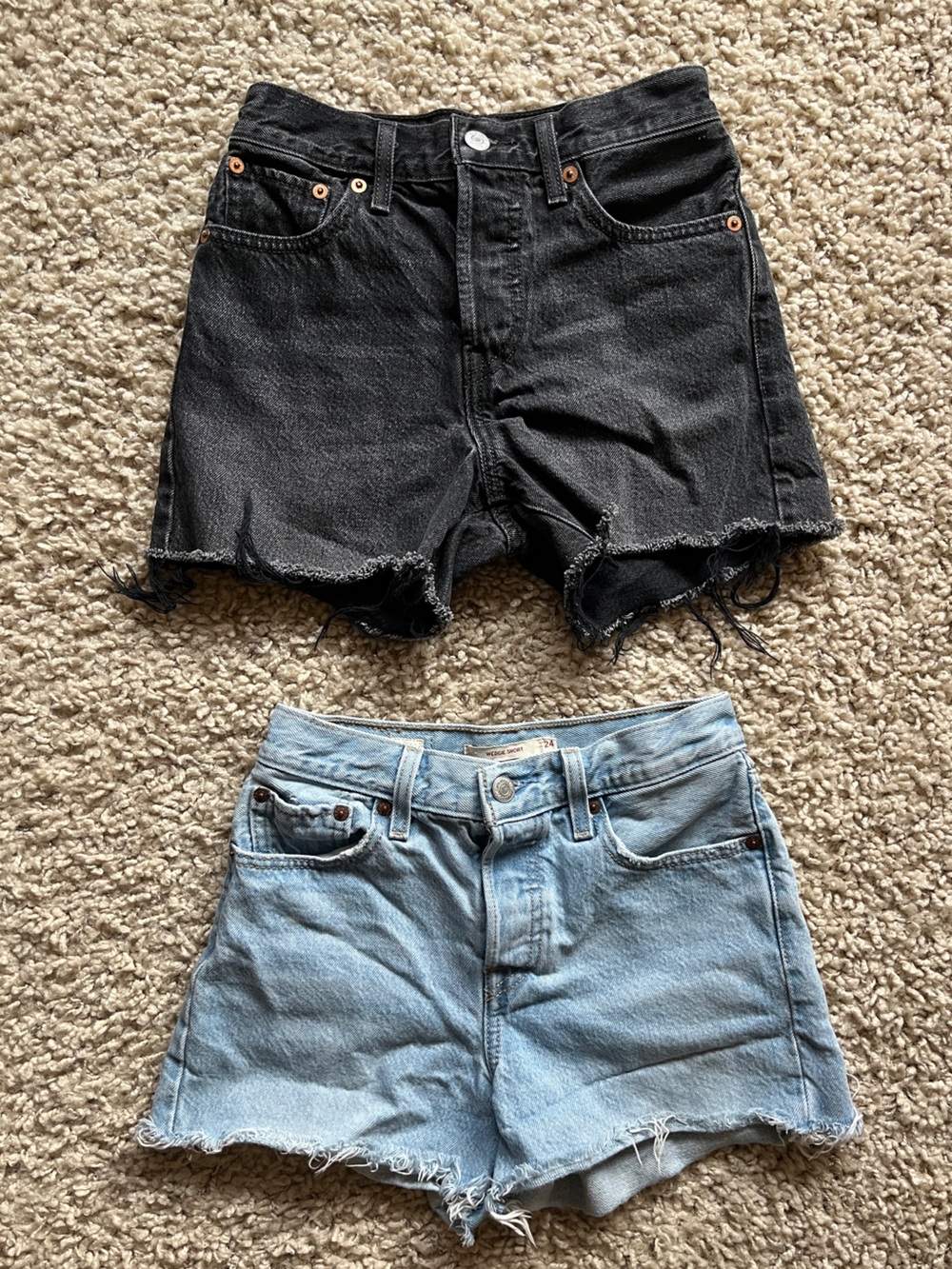 2 Levi's Wedgie Shorts Black & Light Blue Denim Cutoffs